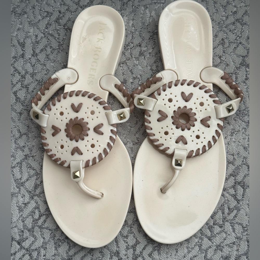Jack Rogers Georgia Jelly Sandals Flats Flip Flop Bone Truffle Neutral - 8